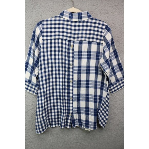 Soft Surroundings Blue White Plaid Button-Up Top-Medium/Petite - Picture 9 of 12